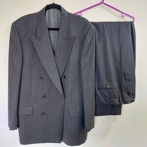 Valentino Dark Grey Pure Virgin Wool Pinstripe Pants Blazer Suits Set XL (Sz 42)